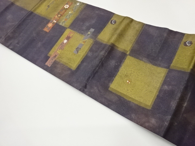 JAPANESE NAGOYA OBI / WOVEN CHECKERED & FLOWER